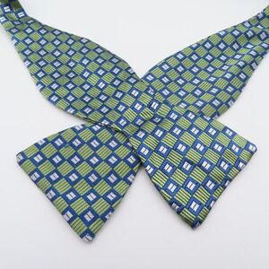 Haspel Bow Tie Green Blue Checked 2.5" Wide Silk NEW